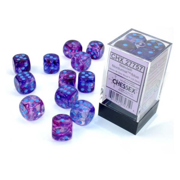 Nebula Nocturnal/blue Luminary 16mm d6 Dice Block (12 dice)