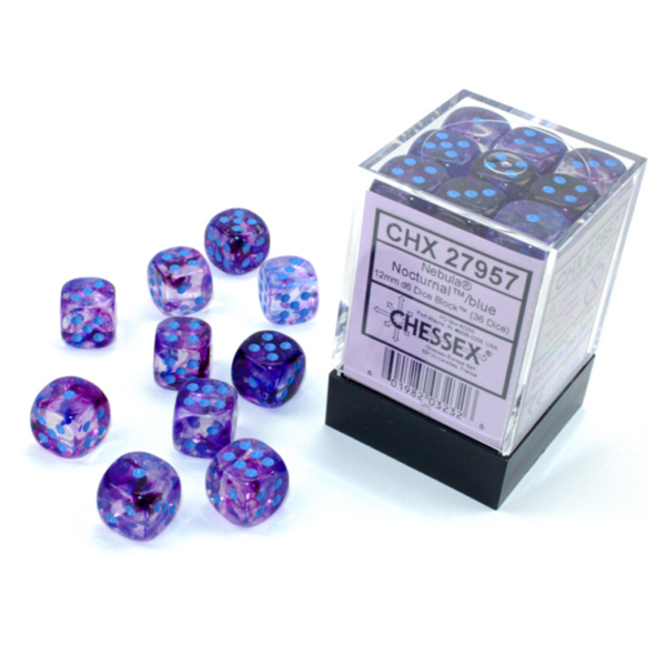 Nebula Nocturnal/blue Luminary 12mm d6 Dice Block (36 dice)